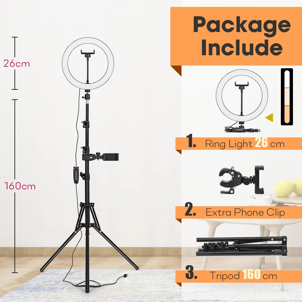 Tripod with LED Ring Light for Phone Tripod Camera Stand Selfie Photography Light LED Lamp Color Photo Studio for Youtube Live
