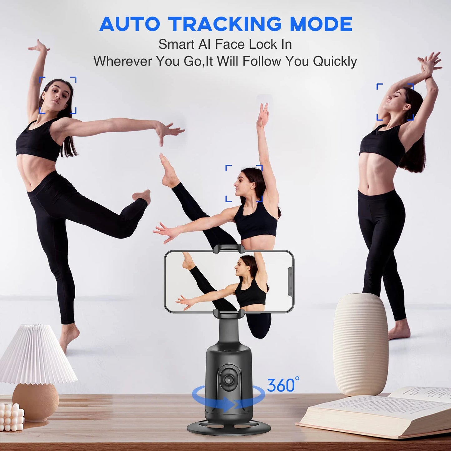 AI following Face Tracking Shooting Gimbals for Smartphone Live 360 Rotation Desktop Wireless Control Selfie Stick Stabilizer