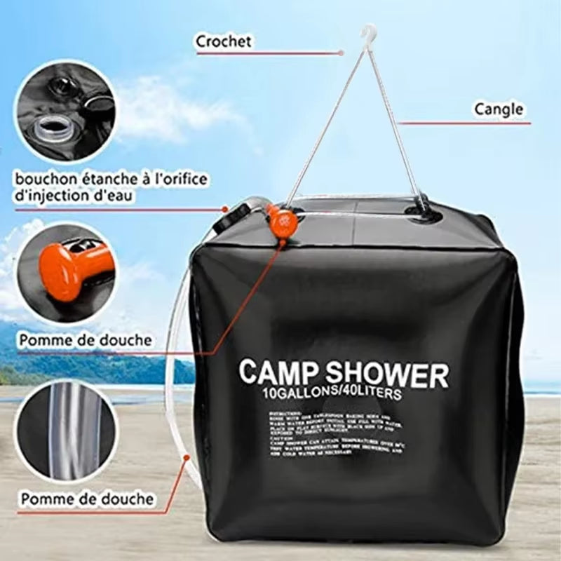 Water Bags 40L Shower Head Solar Power Fast Heating Camping Shower Bag Camping Fishing Hiking Water Storage Bucket Bathing Pack