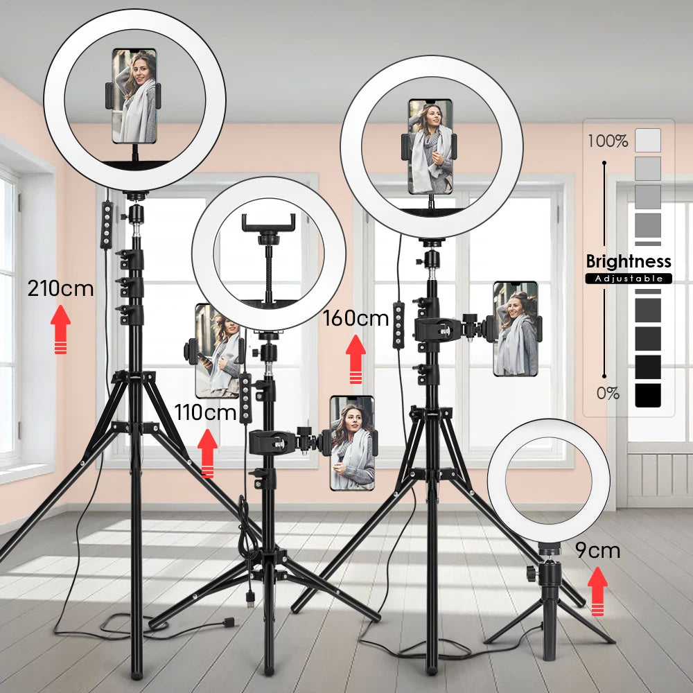 Tripod with LED Ring Light for Phone Tripod Camera Stand Selfie Photography Light LED Lamp Color Photo Studio for Youtube Live