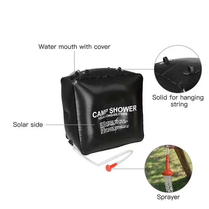 Water Bags 40L Shower Head Solar Power Fast Heating Camping Shower Bag Camping Fishing Hiking Water Storage Bucket Bathing Pack