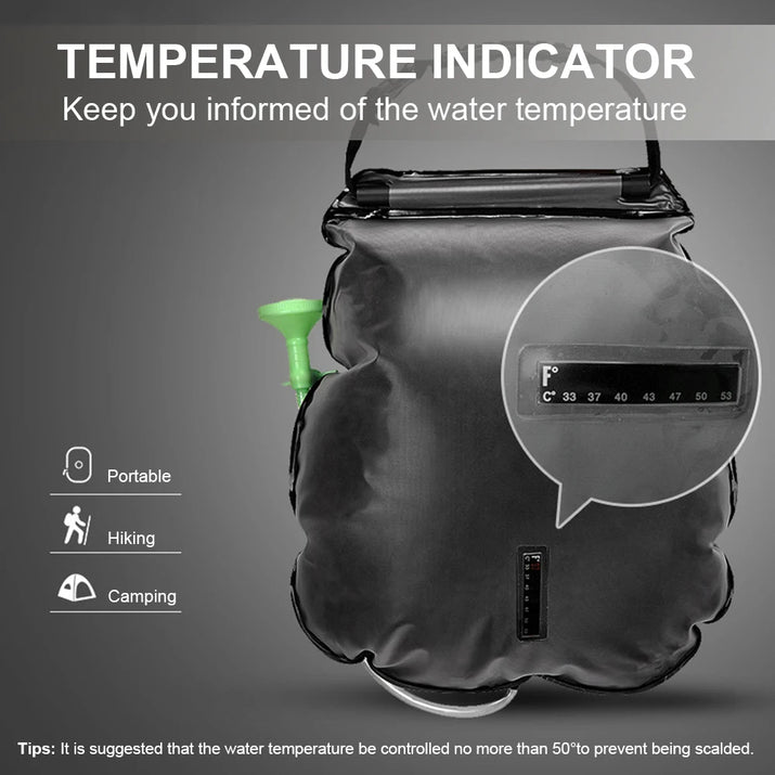Outdoor 20L Solar Shower Bag Outdoor Portable Solar Heating Shower Bag for Camping Hiking Traveling Beach