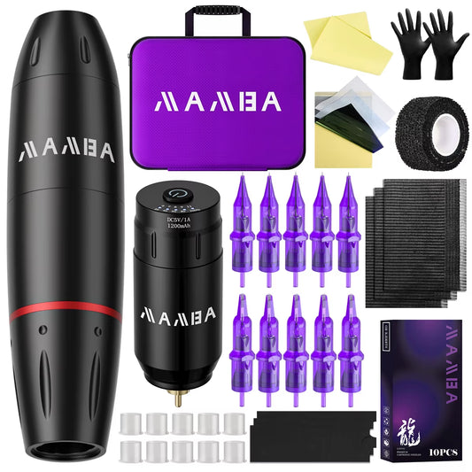 Professional Mamba Tattoo Kit Wireless Rechargeable Mini Tattoo Battery Power Set RCA Interface Rotary Tattoo Machine Pen Kit